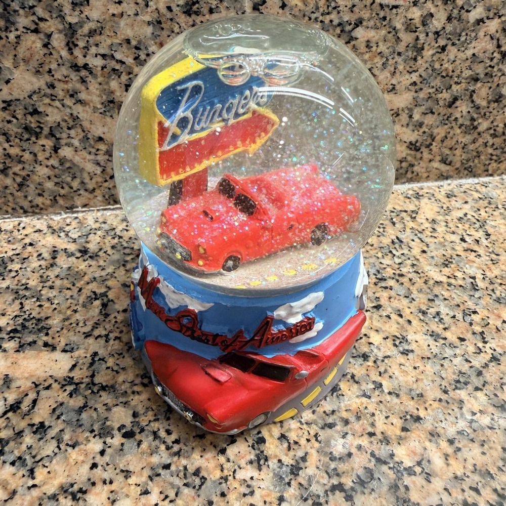 Route 66 Main Street Of America Red Car Burger Diner Glass Snow Globe Retro Y2K